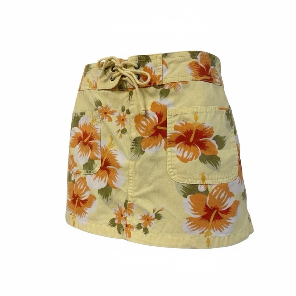 Old Navy Skort Women’s Size 6 Yellow Hawaiian Floral Drawstring W/Pockets Cotton